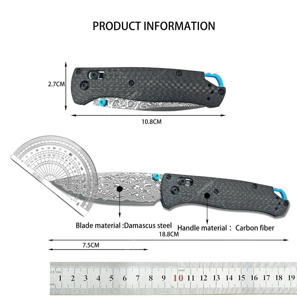 Multi-style Lightweight Folding Knife Ideal Gift for Men Outdoor Adventures Hiking Camping Casual Use - BM 535 Damascus Steel Knife Carbon Fiber Handle