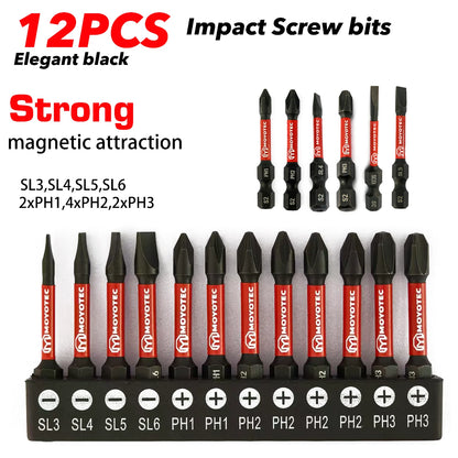 S2 High-Hardness Alloy Steel Impact-Resistant Screwdriver Bits, 12/24 Pieces Phillips and Flathead Dual-Purpose Bit Set, 25Mm/50Mm Dual-Length Torque Bits, Universal Screwdriver Bits for Electric Drills