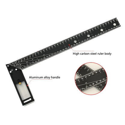 Woodworking Square Ruler - Right Angle Ruler Carpenter Square Layout Tool, Retractable Ledge, 30/40CM Multi-Angle Scribe Mark
