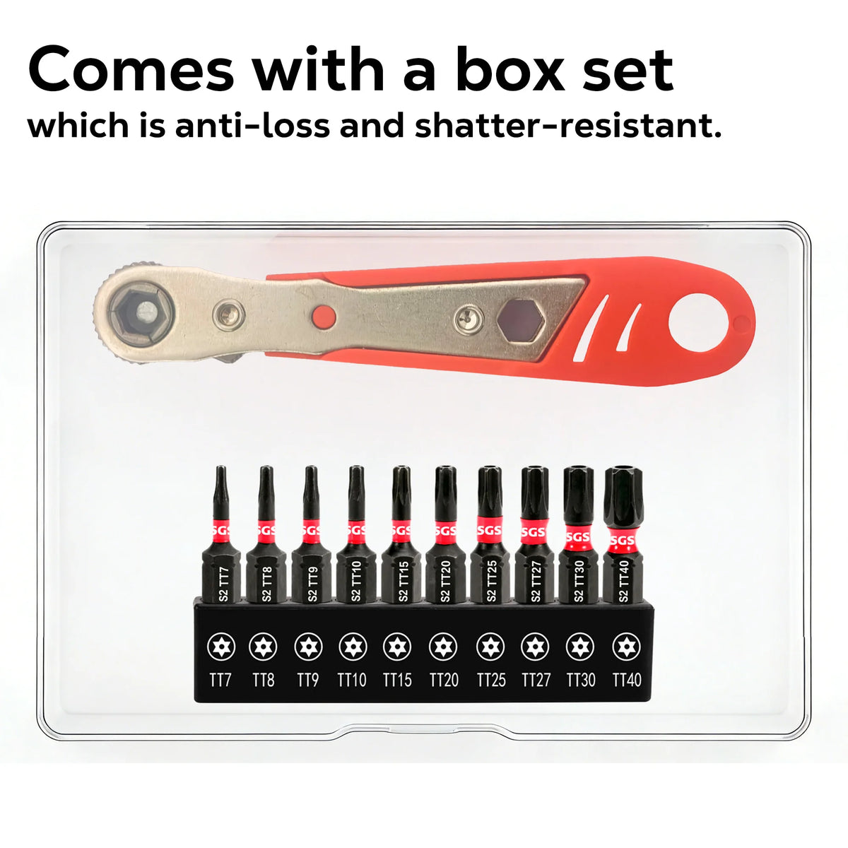 11Pcs Security Torx Bit Set TT7-TT40 25mm S2 Steel Tamper Proof Star Bits with Mini Ratchet Wrench 1/4 Inch Hex Shank for Electronics Auto Bike Repair
