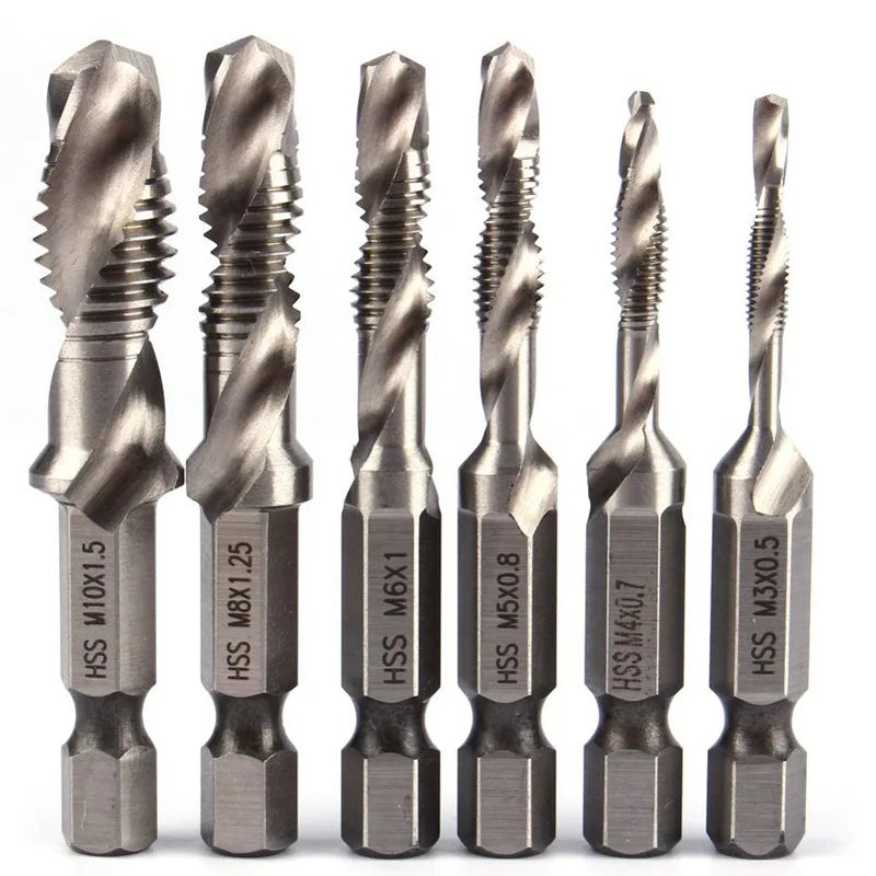 6pc High-speed Steel 4341 Titanium Plated Composite Tap Drill and Tap Integrated Machine Tap Open and Chamfer Tool Set