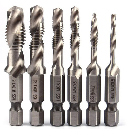 6pc High-speed Steel 4341 Titanium Plated Composite Tap Drill and Tap Integrated Machine Tap Open and Chamfer Tool Set