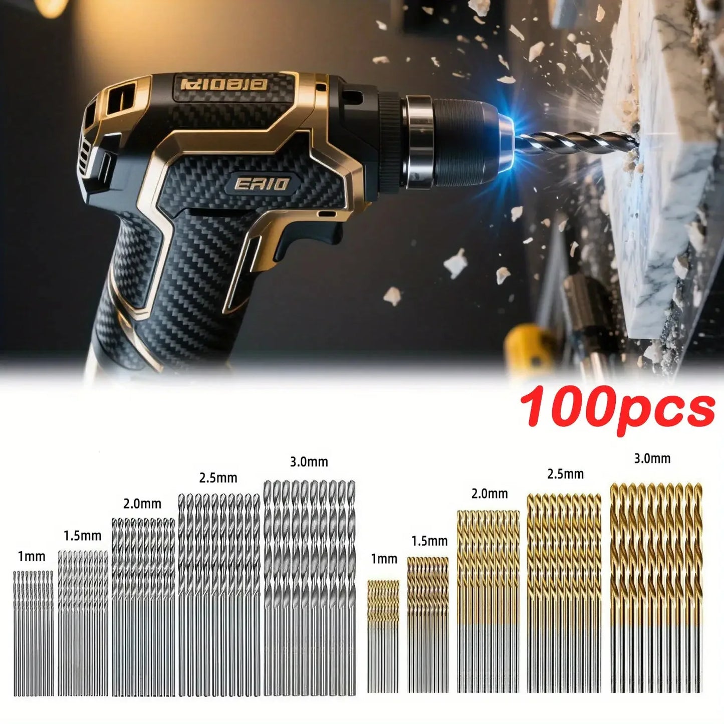 100pcs Titanium Coated HSS Drill Bit Set | Straight Shank | For DIY/Wood/Plastic/Metal | Home Improvement Tools