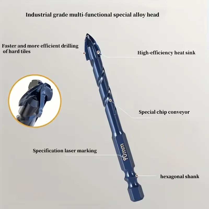 3-Pack Tungsten Carbide Masonry Drill Bits, Hex Shank Serrated Bit for Tile Glass Brick Concrete Ceramic Wood Drilling