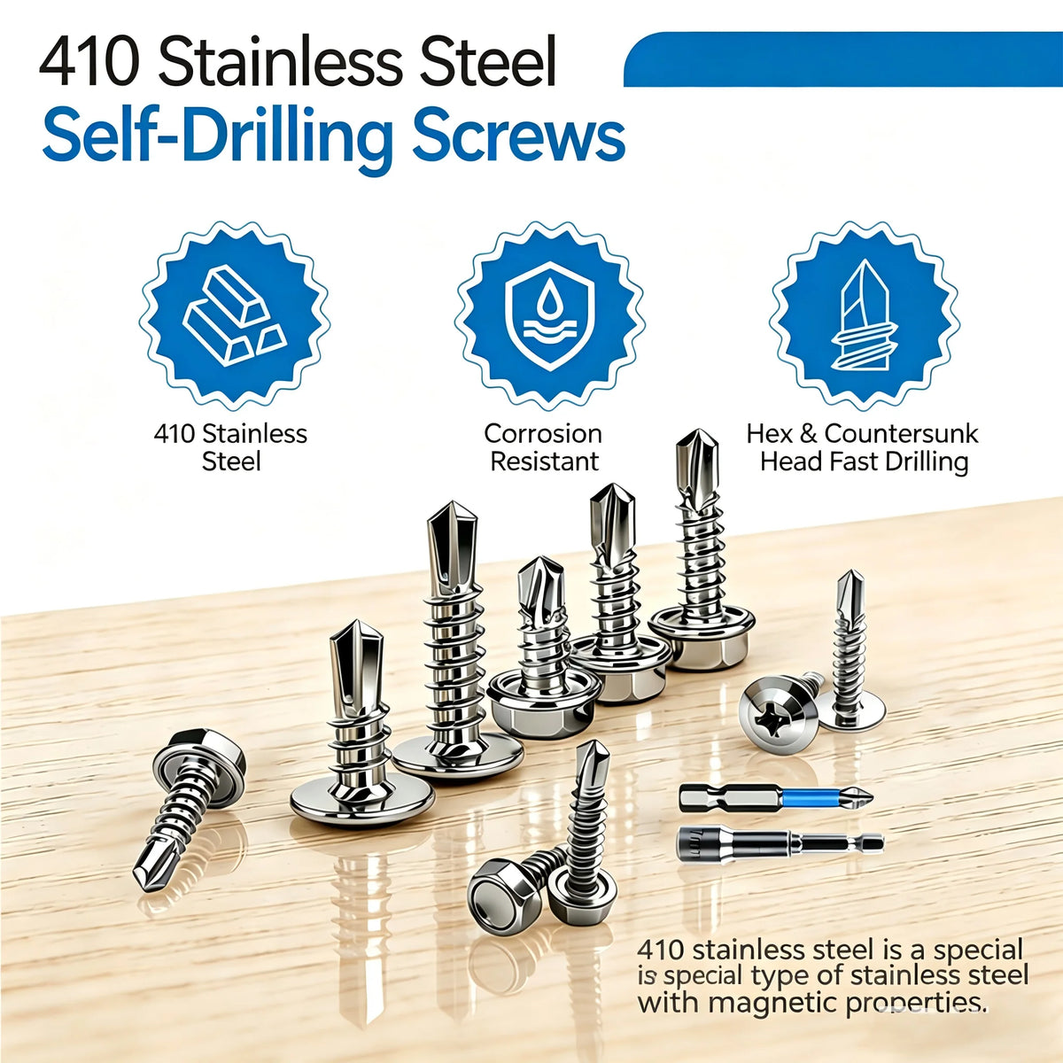220pcs Stainless Steel Self Tapping Screw Kit 410 Self Tapping And Self Drilling Dovetail Screws M4.2 Hexagonal Head Drill Tail