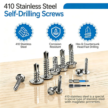 220pcs Stainless Steel Self Tapping Screw Kit 410 Self Tapping And Self Drilling Dovetail Screws M4.2 Hexagonal Head Drill Tail