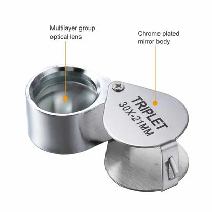 10-30X Gold/Silver Boxed Portable Blinds Folding Three Piece Jewelry/Labels/Reading Eye Tools Reading Magnifying Glass