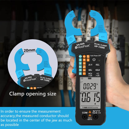 Digital AC/DC Clamp Meter 60A Auto Select Multimeter 6000 Counts True RMS NCV Live Wire Tester with Temperature for Electrical