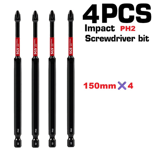 Titan Impact Universal Ph2 Magnetic Impact Bit, 150mm Extended Length, High-Strength S2 Steel, 1/4" Universal Hex Shank, Compatible with Electric Screwdrivers and Drills, Specialized Power Tool Set for Furniture Assembly / Automotive Repair