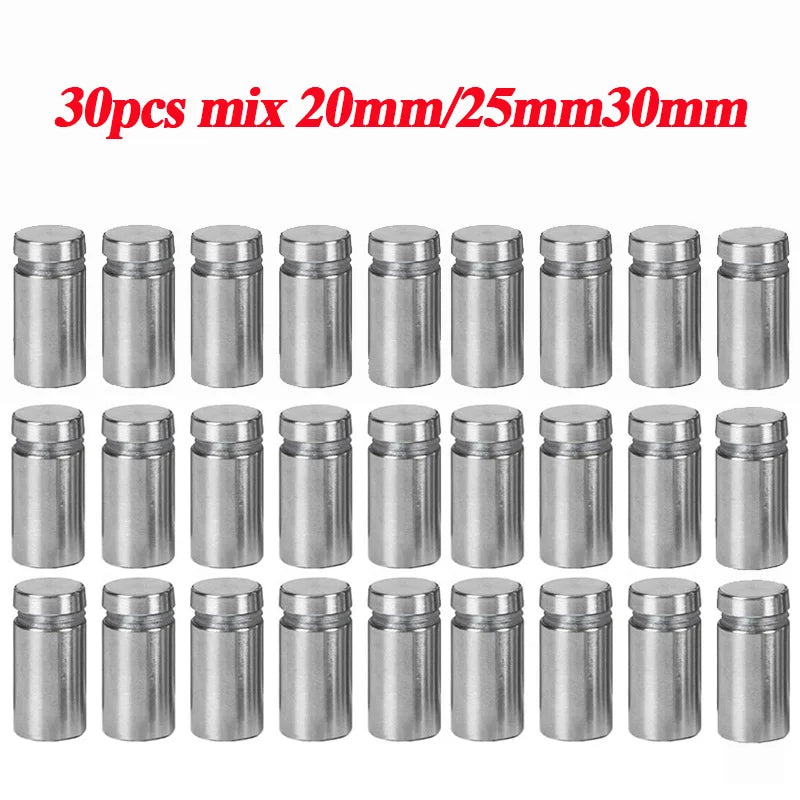 30pcs Advertising Nails 12x20/25/25mm Stainless Steel Screws for Wall Mount Glass/Acrylic Sign Standoff Fixing Screws Hardware