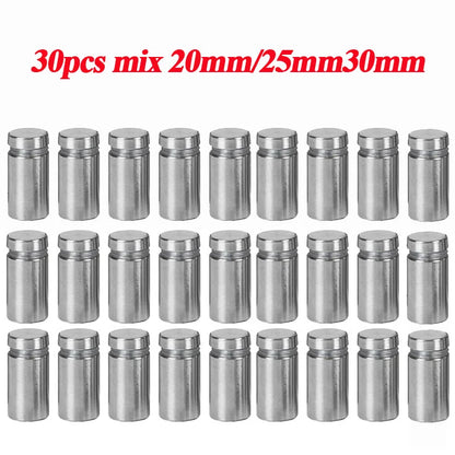 30pcs Advertising Nails 12x20/25/25mm Stainless Steel Screws for Wall Mount Glass/Acrylic Sign Standoff Fixing Screws Hardware