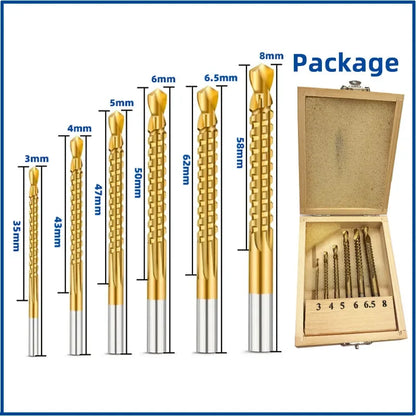 6 Pack Titanium Coated HSS Twist Drill Bits 3-8mm for Wood Metal