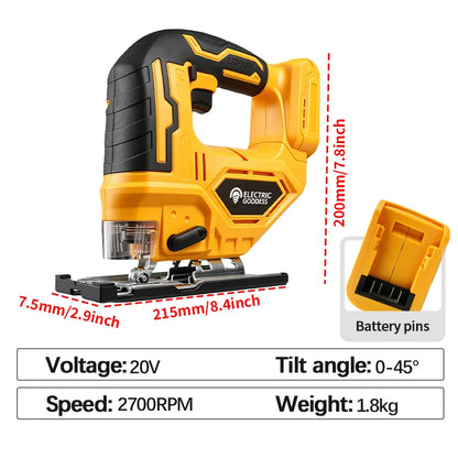 Electric Goddess Cordless Curve Saw 45 Degree Bevel Cutting Woodworking Chainsaw Cutting Metal Wood For Dewalt 20V Battery Pin