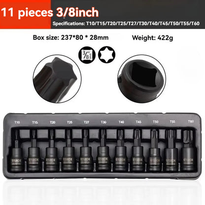3/8 Inch Hexagonal Socket Set Metal Vanadium Alloy Steel Torx Tool Socket Head for Manual Wrench