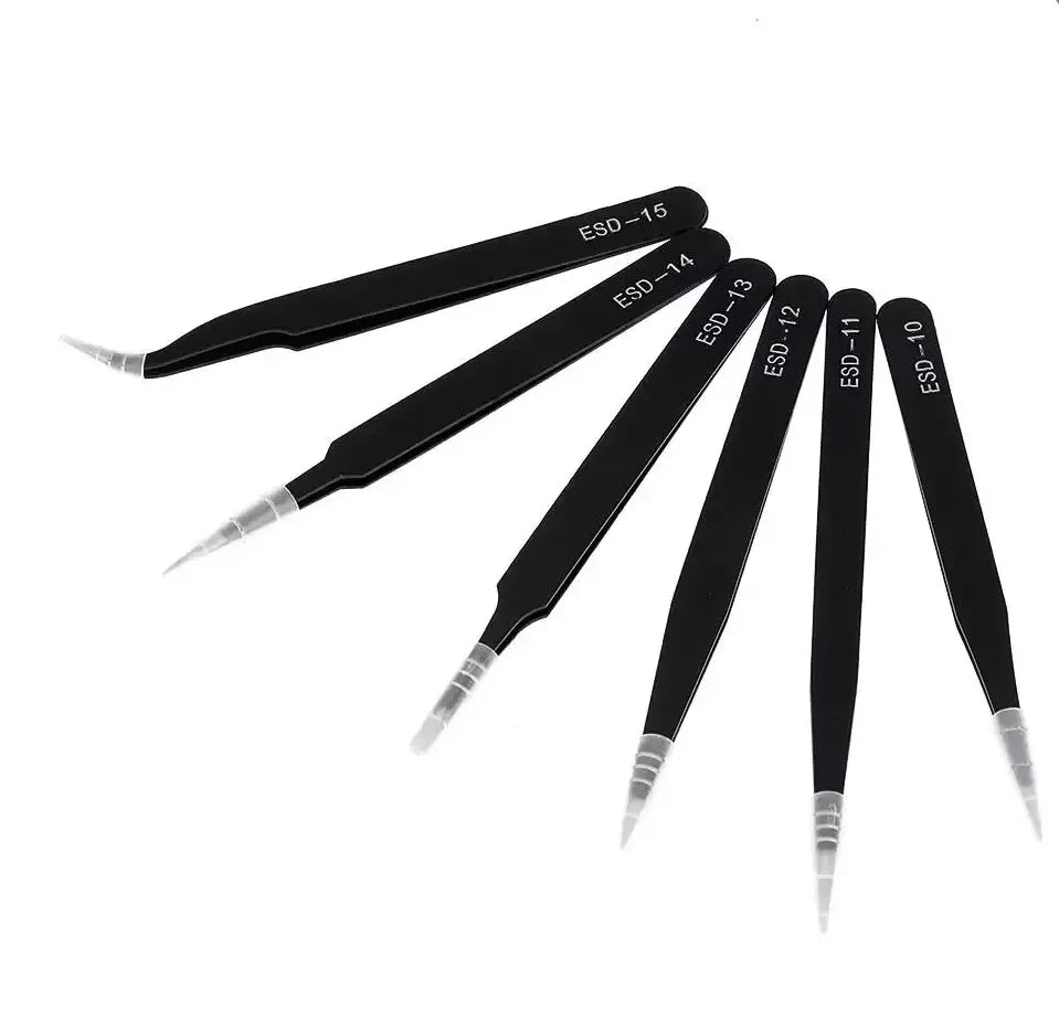 Antistatic Stainless Steel Tweezers 6 PCS Precision Maintenance Industrial Repair Curved Tool Home Work Model Making Hand Tools