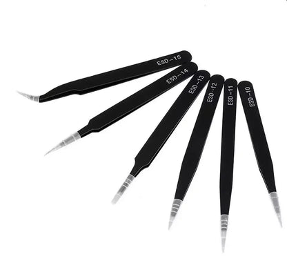 Antistatic Stainless Steel Tweezers 6 PCS Precision Maintenance Industrial Repair Curved Tool Home Work Model Making Hand Tools