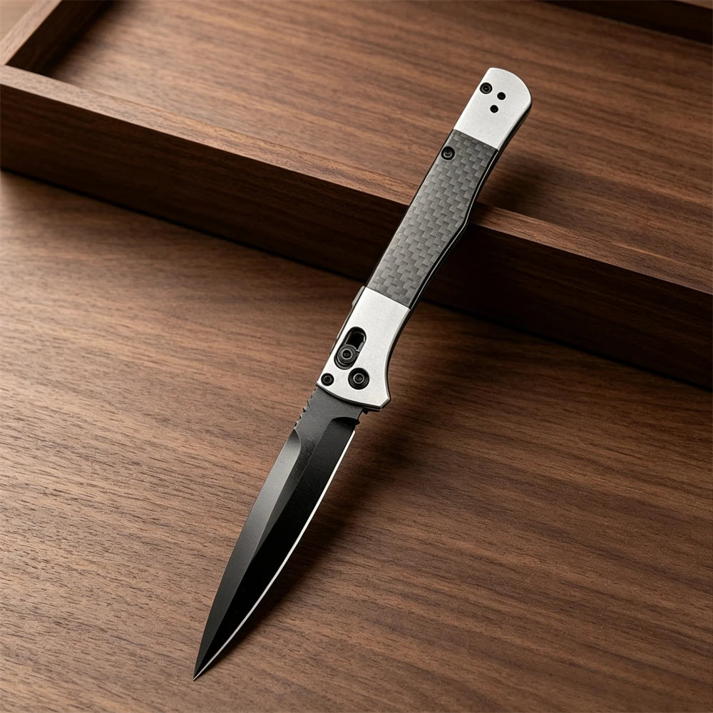 BM 4170BK AXIS Lock Pocket Tool Fact Folding Knife 3.95" S90V Black DLC Spear Point Blade, Aluminum Handles with Carbon Fiber Inlays for Outdoor Camping Hunting Tactical Knives