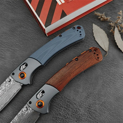 BM 15080 Damascus Steel Blade Wooden/G10 Handle Outdoor Camping Hiking Cutting Rescue Pocket Knife EDC Fishing Tool Gift for Men