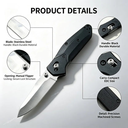 BM 940 Black Folding Knife with D2 Blade, Nylon Fiber Handle. Essential for Outdoor Camping. Compact Design, Precise and Durable. Ideal Gift for Men.