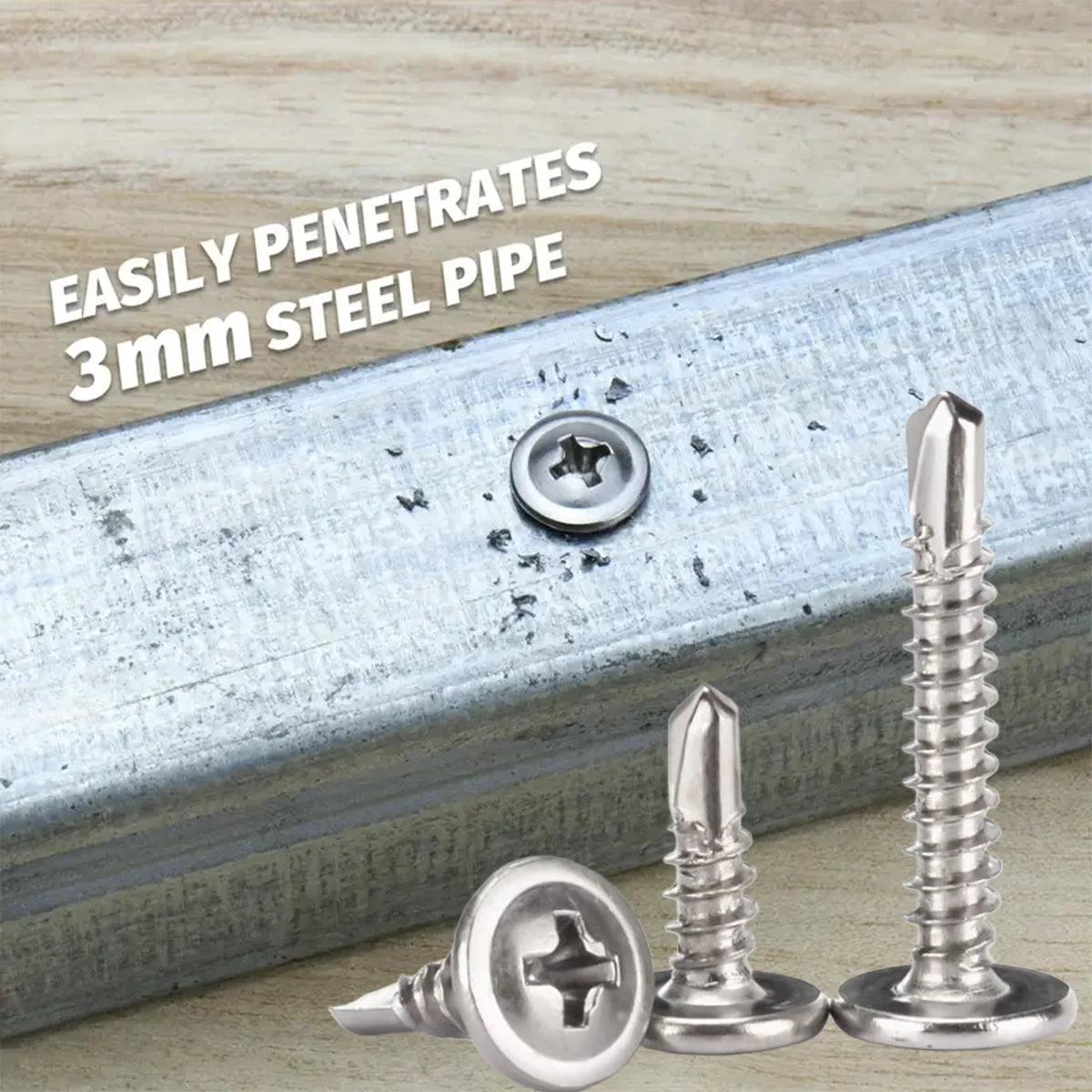 210pcs/410 Stainless Steel Cross Head Washer Self Drilling Screws, M4.2 Large Flat Head Self Tapping Self Drilling Screws, Self