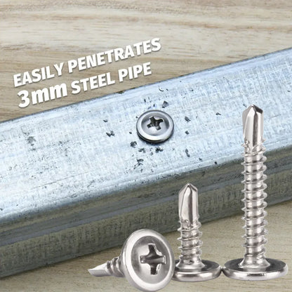 210pcs/410 Stainless Steel Cross Head Washer Self Drilling Screws, M4.2 Large Flat Head Self Tapping Self Drilling Screws, Self