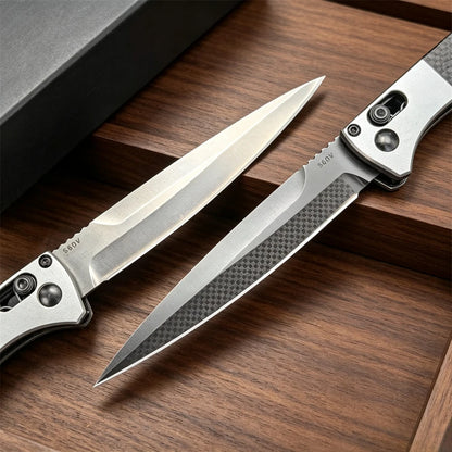 BM 4170BK AXIS Lock Pocket Tool Fact Folding Knife 3.95" S90V Black DLC Spear Point Blade, Aluminum Handles with Carbon Fiber Inlays for Outdoor Camping Hunting Tactical Knives