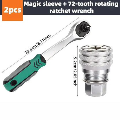 Universal Socket Tool 10-19mm (3/8"-3/4") with 3/8" Drill Adapter, Pass-Thru Socket Set for Mechanical Repair
