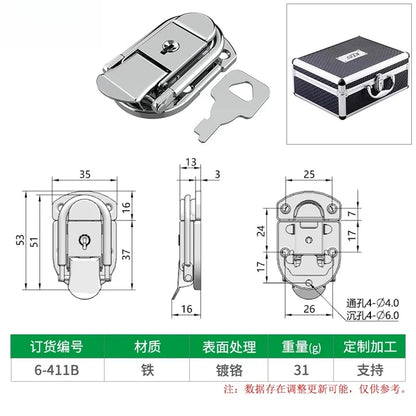 Box snap, nickel-plated iron lock snap, bag fastener, hook, wooden box and toolbox lock, fixed lock, hardware accessory