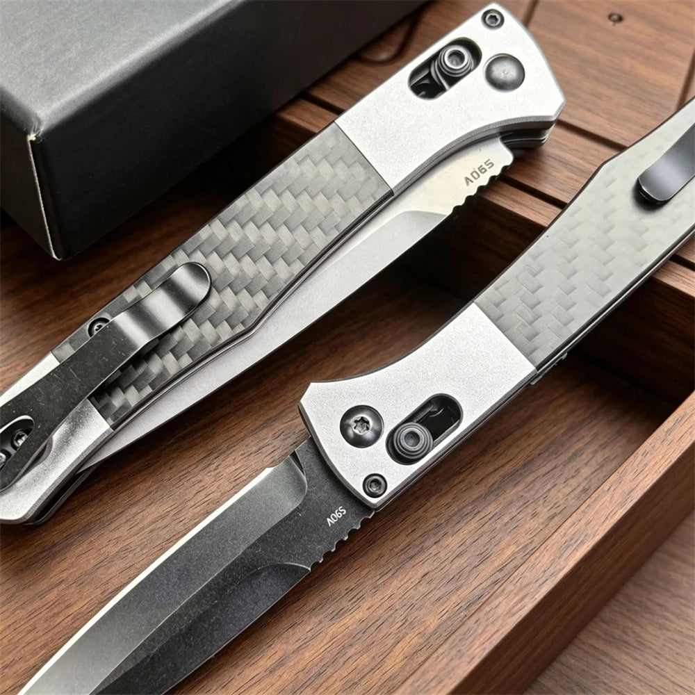 BM 4170BK AXIS Lock Pocket Tool Fact Folding Knife 3.95" S90V Black DLC Spear Point Blade, Aluminum Handles with Carbon Fiber Inlays for Outdoor Camping Hunting Tactical Knives
