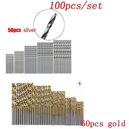 100/50pcs Titanium Coated HSS High Speed Steel Drill Bit Set Tool