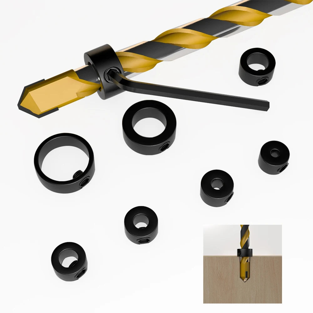 9Pcs 3-16mm Drill Depth Stop Bit Collar Set Adjustable Positioner Limit Ring The Stopper Set-Screws Woodworking Tool
