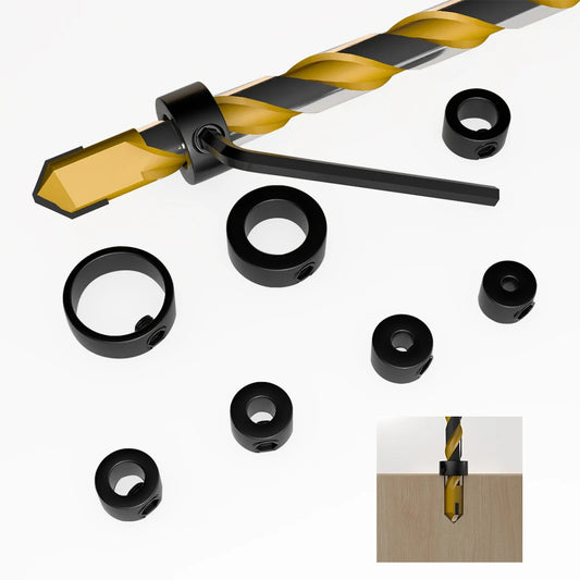 9Pcs 3-16mm Drill Depth Stop Bit Collar Set Adjustable Positioner Limit Ring The Stopper Set-Screws Woodworking Tool