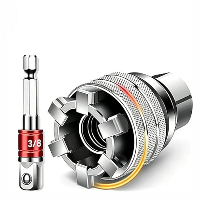 Universal Socket Tool 10-19mm (3/8"-3/4") with 3/8" Drill Adapter, Pass-Thru Socket Set for Mechanical Repair