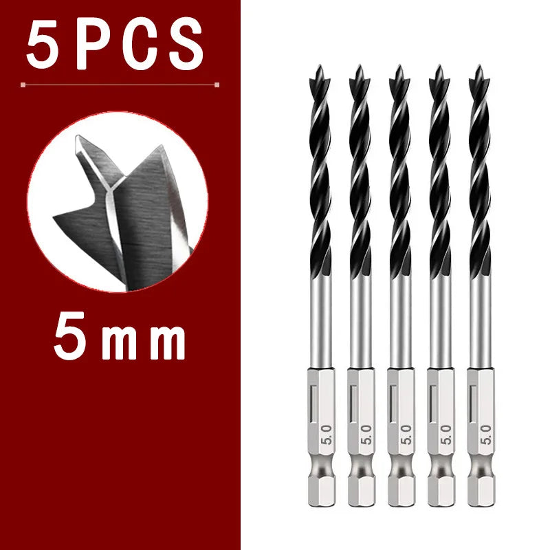3/5/7PCS 3/4/5/6/7/8/10mm 1/4 Hexagonal Handle Three Pointed Woodworking Drill Bit Set Woodworking Hole Reaming Power Tool