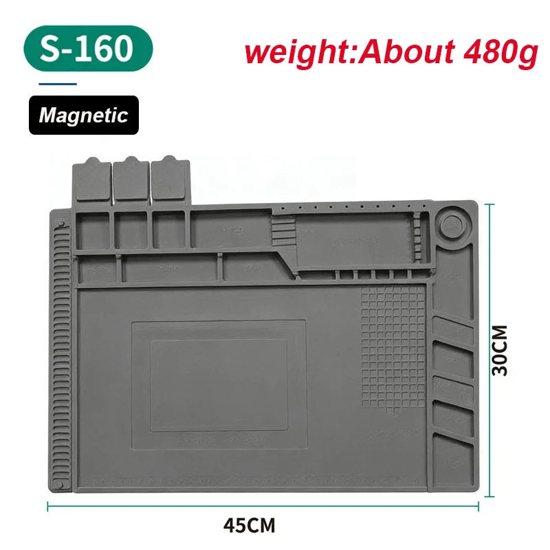 Magnetic Mat Silicone Repair Mat Circuit Board Soldering Pad Heat Resistant 932°F Anti-Static for ESD Iron Phone Repair