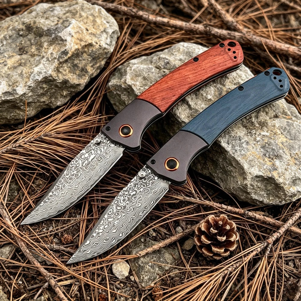15080 Folding Knife Damascus Steel Blade Portable Pocket Knife Outdoor Camping Fishing Wild Exploration Practical Fruit Knife