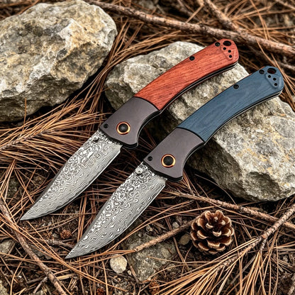 15080 Folding Knife Damascus Steel Blade Portable Pocket Knife Outdoor Camping Fishing Wild Exploration Practical Fruit Knife