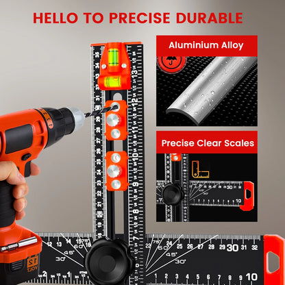 35cm/14in Adjustable Angle Ruler T Square Ruler-Drilling Positioning Ruler Cabinet Hardware Jig Drawer Installation Woodworking
