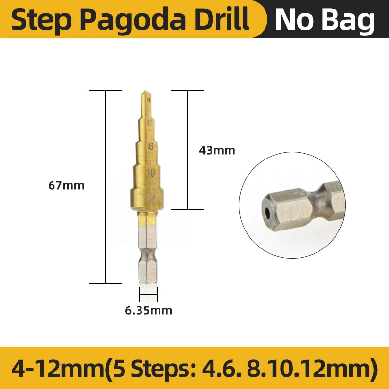 TOOLEYE HSS Titanium Step Drill Bit Stage Drills For Metal Wood High Speed Stepped Drill Set Power Tools 3-12 4-12 4-20 4-32mm
