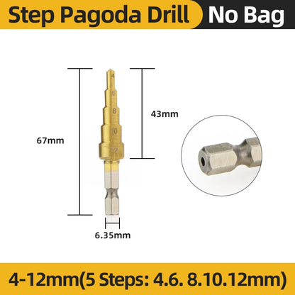 TOOLEYE HSS Titanium Step Drill Bit Stage Drills For Metal Wood High Speed Stepped Drill Set Power Tools 3-12 4-12 4-20 4-32mm