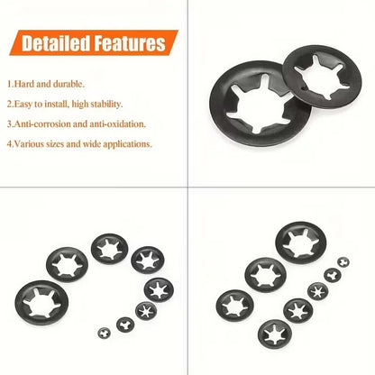460pcs Internal Tooth Star Lock Washers in 9 Sizes Quick Lock Washers Push Nuts Speed Clamps Fastening Hardware Combination Kit