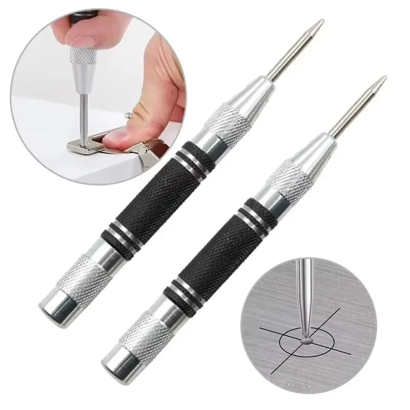 Adjustable Automatic Center Punch Spring Loaded Locator for Woodworking Metal Drill Center Pin Press Dent Marker Hand Tool