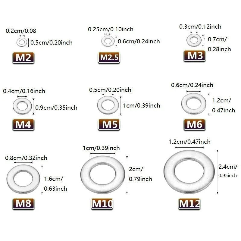 580pcs flat washer set screw fastener accessories M2-M12 suitable for home and industrial use