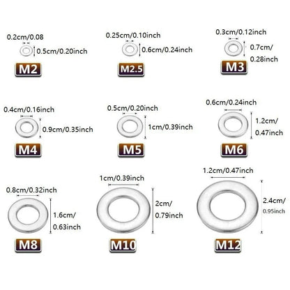 580pcs flat washer set screw fastener accessories M2-M12 suitable for home and industrial use