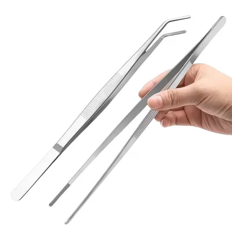 30CM Stainless Steel Tweezers with Anti-Slip Grip | Straight/Curved Tip for Electronics Repair, Fishing, Crafts