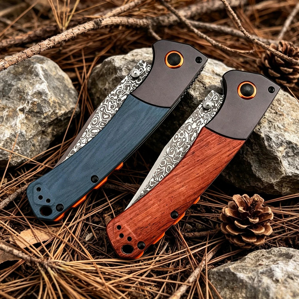 15080 Folding Knife Damascus Steel Blade Portable Pocket Knife Outdoor Camping Fishing Wild Exploration Practical Fruit Knife