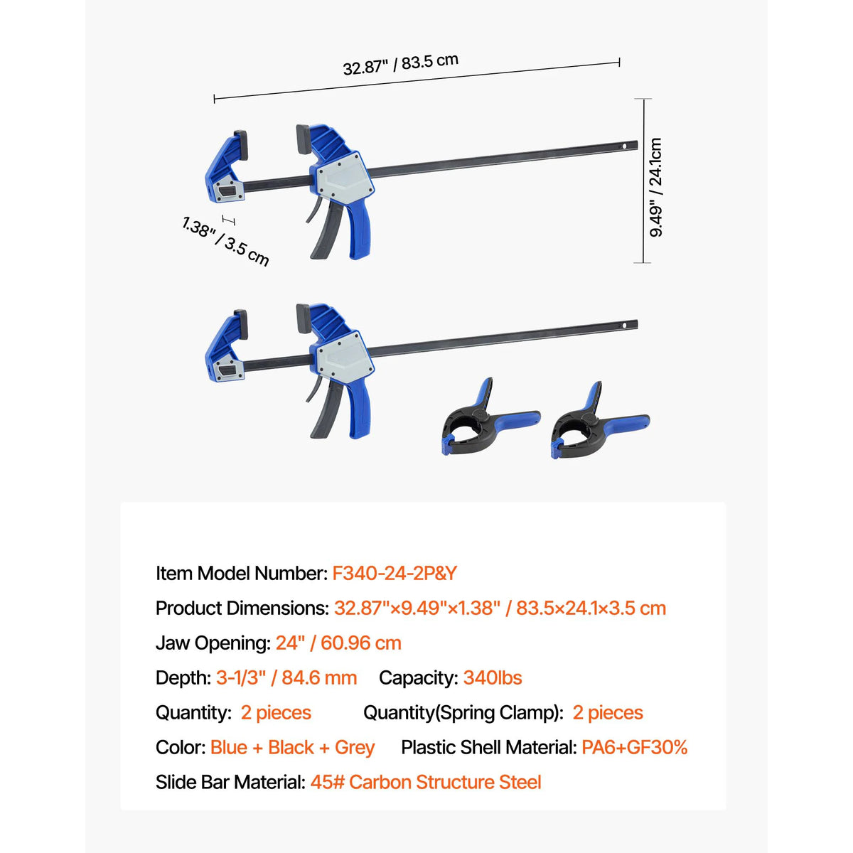 SucceBuy Bar Clamps 2Pcs 50" Parallel Clamp Set F Clamp w/ 1100lbs Load Limit  High-strength Plastic and Carbon Steel Wood clamp