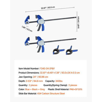 SucceBuy Bar Clamps 2Pcs 50" Parallel Clamp Set F Clamp w/ 1100lbs Load Limit  High-strength Plastic and Carbon Steel Wood clamp