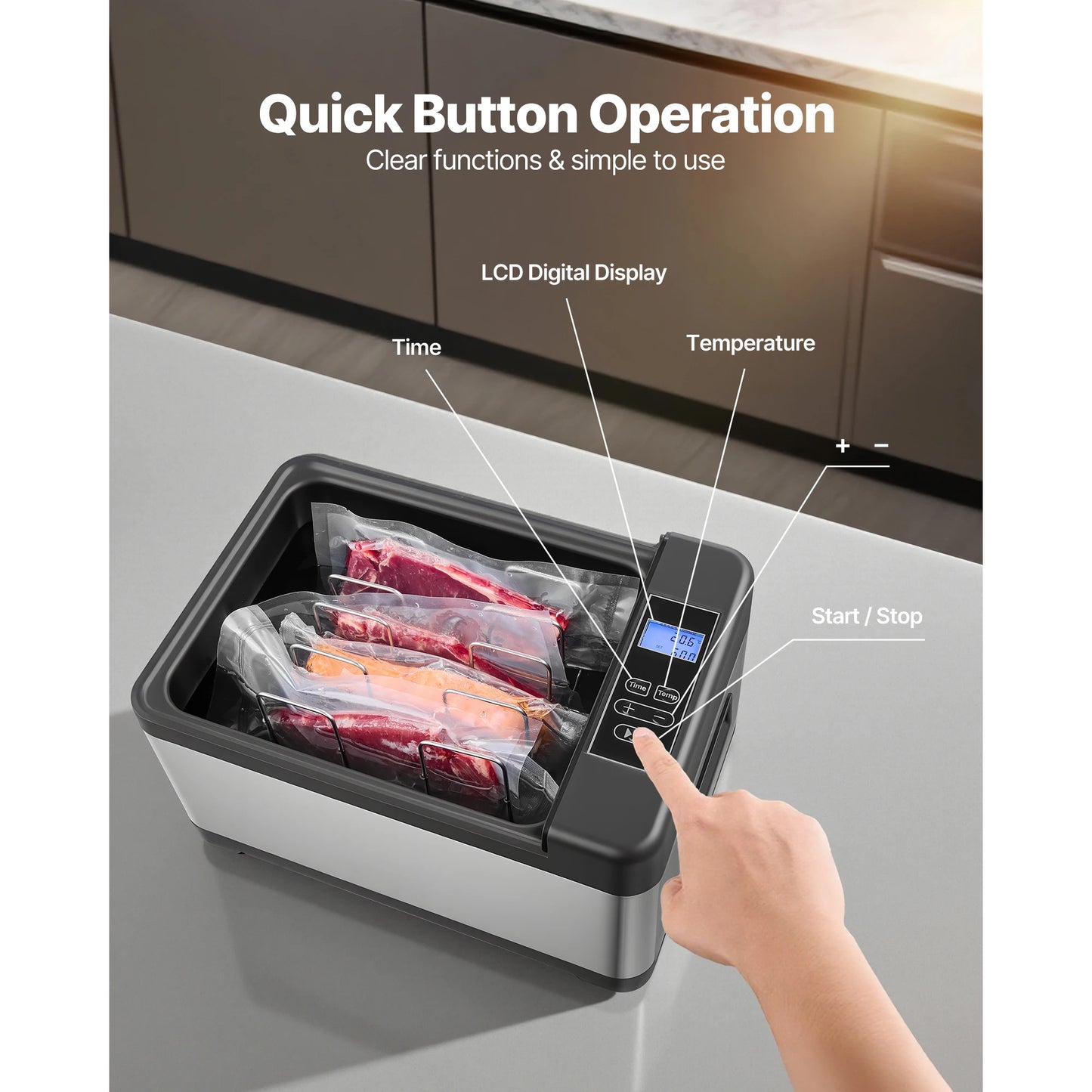 SucceBuy 800 W Sous Vide Cooker  with LED Digital Display Glass Lid Precise Temperature & Timer Control for Family & Friends
