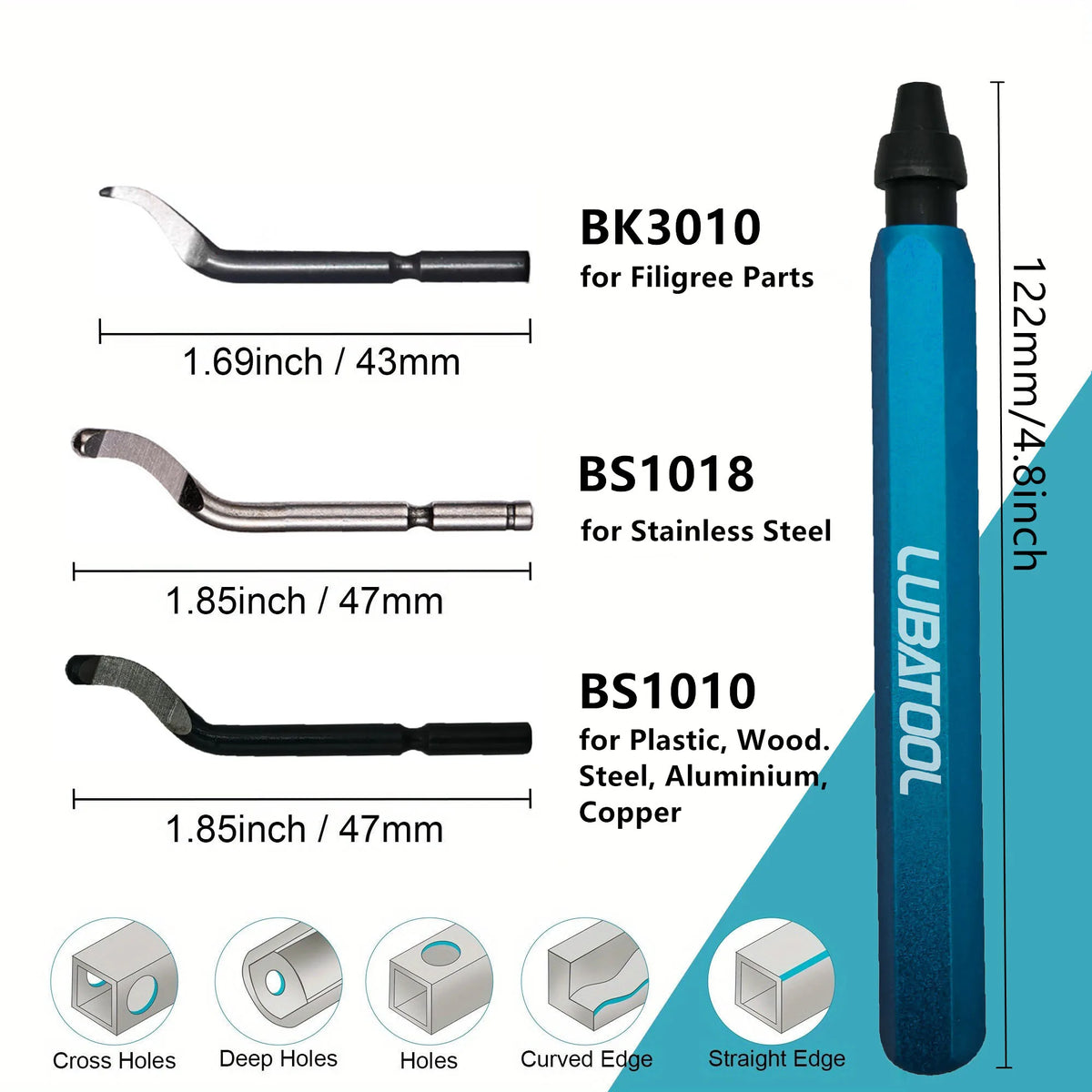LUBATOOL Deburring Tool with 11 HSS Steel Blades, 360 Degree Rotary Head Deburring Tool for Metal Resin Plastic 3D Printing Wood